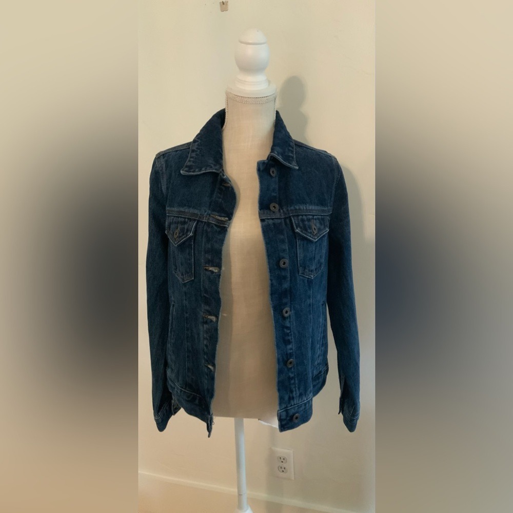Port Authority Womens Blue Denim Trucker Jacket Dark‎ Wash Size Medium L250